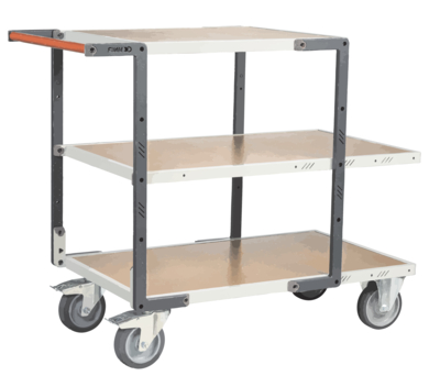 Servante FIMM flat-pack 3 plx médium 2 plateaux 1000 x 600 mm et 1 pl. 700 x 600 mm roues TPE 400 kg