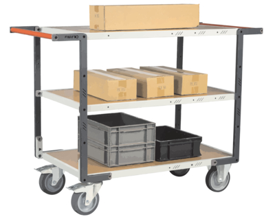 Servante FIMM flat-pack 3 plateaux médium double poignées 1000 x 600 mm roues TPE 400 kg