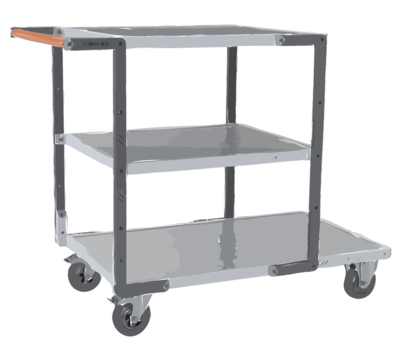 Servante FIMM flat-pack 3 plx tôle 1 plateau 1000 x 600 mm et 2 plx 700 x 600 mm roues cc 250 kg