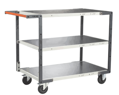 Servante FIMM flat-pack 3 plateaux tôle, 1000 x 600 mm, roues caoutchouc, 250 kg