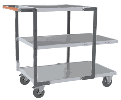 Servante FIMM flat-pack 3 plx tôle 2 plx 1000 x 600 mm et 1 pl. 700 x 600 mm roues cc 250 kg