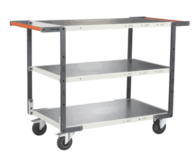 Servante FIMM flat-pack 3 plateaux tôle double poignées 1000 x 600 mm roues caoutchouc 250 kg