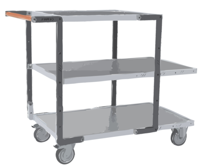 Servante FIMM flat-pack 3 plx tôle 2 plx 1000 x 600 mm et 1 pl. 700 x 600 mm roues TPE 250 kg