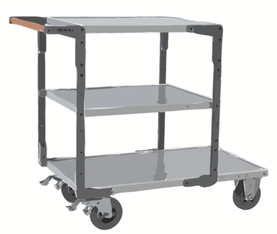 Servante FIMM flat-pack 3 plx tôle 1 pl. 1000 x 600 mm et 2 plx 700 x 600 mm roues cc 400 kg