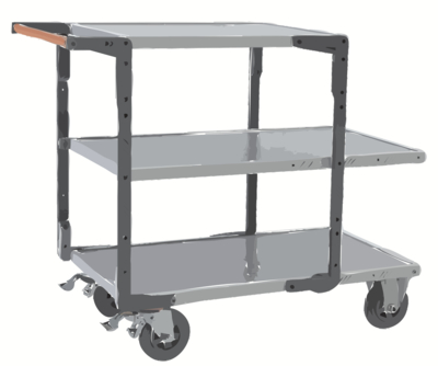 Servante FIMM flat-pack 3 plx tôle, 2 plx 1000 x 600 mm et 1 pl. 700 x 600 mm roues cc 400 kg