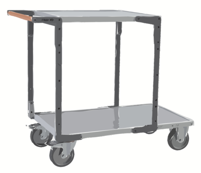 Servante FIMM flat-pack 2 plx tôle, 1 pl 1000 x 600 mm et 1 pl 700 x 600 mm roues TPE 400 kg