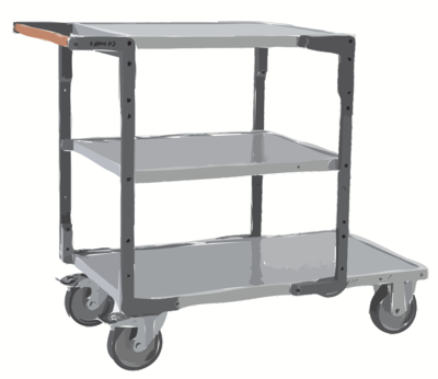 Servante FIMM flat-pack 3 plx tôle, 1 pl. 1000 x 600 mm et 2 plx 700 x 600 mm roues TPE 400 kg