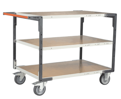 Servante FIMM flat-pack 3 plateaux médium, 1200 x 800 mm, roues TPE, 400 kg