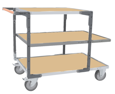 Servante FIMM flat-pack 3 plx médium 2 plx 1200 x 800 mm et 1 plateau 900 x 800 mm roues TPE 400 kg