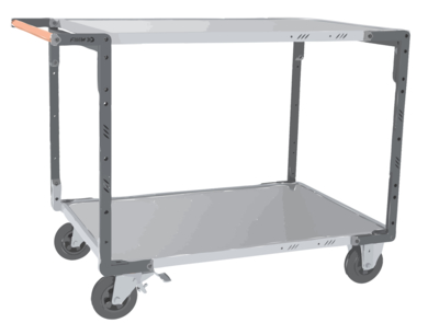 Servante FIMM flat-pack 2 plateaux tôle, 1200 x 800 mm, roues caoutchouc, 400 kg