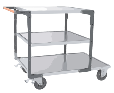 Servante FIMM flat-pack 3 plx tôle 1 pl. 1200 x 800 mm et 2 plx 900 x 800 mm roues caoutchouc 400 kg