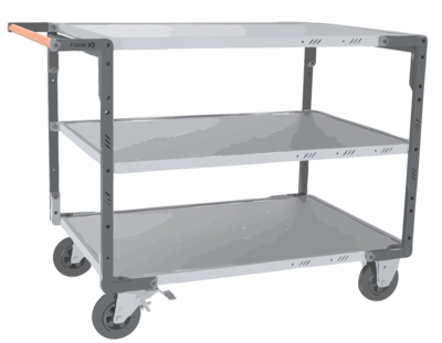 Servante FIMM flat-pack 3 plx tôle, 1200 x 800 mm, roues caoutchouc, 400 kg