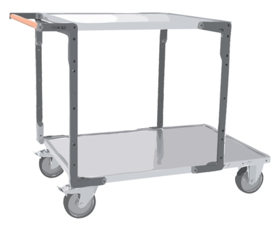 Servante FIMM flat-pack 2 plx tôle 1 plateau 1200 x 800 mm, 1 plateau 900 x 800 mm roues TPE 400 kg