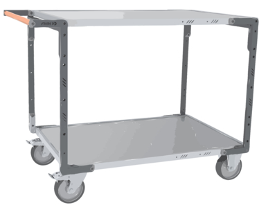 Servante FIMM flat-pack 2 plateaux tôle, 1200 x 800 mm, roues TPE, 400 kg