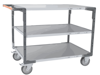 Servante FIMM flat-pack 3 plateaux tôle, 1200 x 800 mm, roues TPE, 400 kg