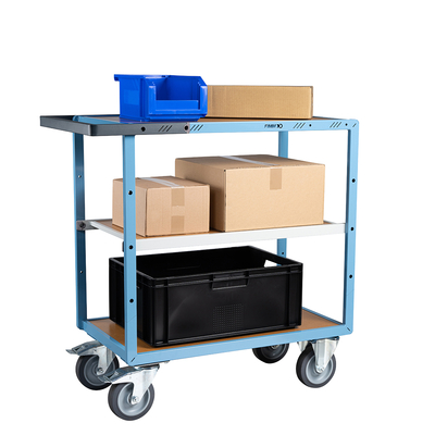 Servante mécano-soudée 3 plateaux médium, 850 x 500 mm, roues TPE, 400 kg