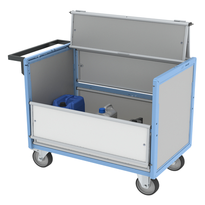 Chariot conteneur PP alvéolaire avec toit FIMM, 1000 x 600 mm, 500 kg