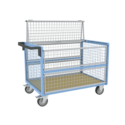 Chariot conteneur grillagé avec toit FIMM, 1200 x 800 mm, 500 kg