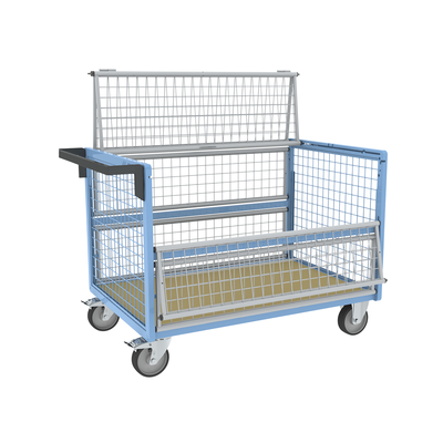 Chariot conteneur grillagé avec toit FIMM, 1200 x 800 mm, 500 kg