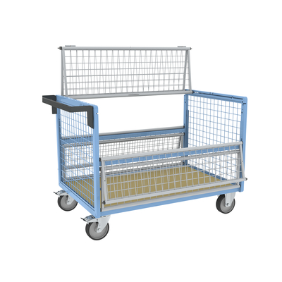 Chariot conteneur grillagé avec toit FIMM, 1200 x 800 mm, 500 kg