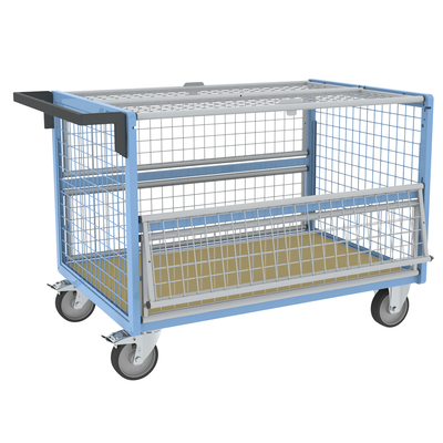 Chariot conteneur grillagé avec toit FIMM, 1200 x 800 mm, 500 kg