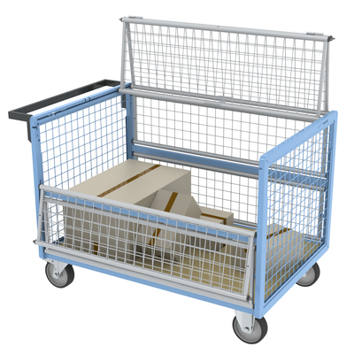 Chariot conteneur grillagé avec toit FIMM, 1200 x 800 mm, 500 kg