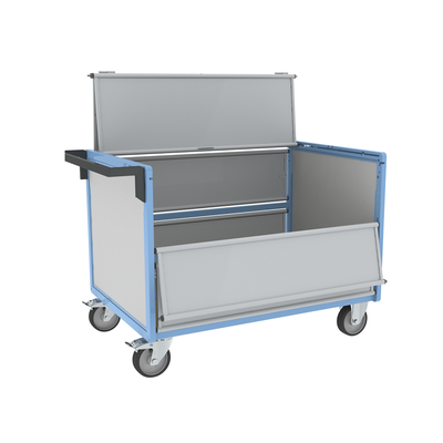 Chariot conteneur PP alvéolaire avec toit FIMM, 1200 x 800 mm, 500 kg