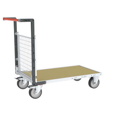Chariot modulaire grillagé 1 dossier, plateau bois 1200 x 800 mm, roues rectangle 500 kg, FIMM