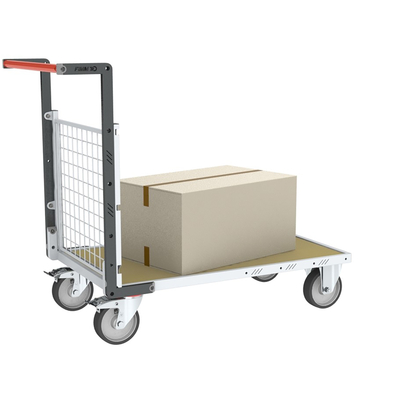 Chariot modulaire grillagé 1 dossier, plateau bois 1200 x 800 mm, roues rectangle 500 kg, FIMM