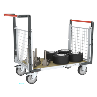 Chariot modulaire grillagé 2 dossiers, plateau bois 1200 x 800 mm, roues rectangle 500 kg, FIMM