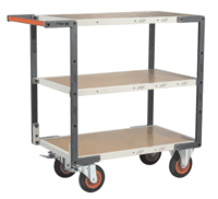 Servante FIMM flat-pack 3 plateaux médium, 850 x 500 mm, roues caoutchouc, 400 kg