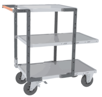 Servante FIMM flat-pack 3 plx tôle 2 plx 850 x 500 mm et 1 pl. 550 x 500 mm roues caoutchouc 400 kg