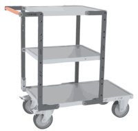 Servante FIMM flat-pack 3 plx tôle 1 plateau 850 x 500 mm et 2 plx 550 x 500 mm roues TPE 400 kg