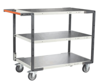 Servante FIMM flat-pack 3 plateaux tôle, 1000 x 600 mm, roues TPE, 250 kg