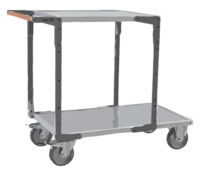 Servante FIMM flat-pack 2 plx tôle, 1 pl 1000 x 600 mm et 1 pl 700 x 600 mm roues TPE 400 kg