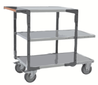 Servante FIMM flat-pack 3 plx tôle, 2 plx 1000 x 600 mm et 1 pl. 700 x 600 mm roues TPE 400 kg