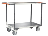 Servante FIMM flat-pack 2 plateaux tôle double poignée 1000 x 600 mm, roues TPE 400 kg