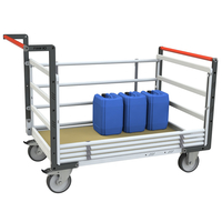 Chariot modulaire tube 2 dossiers + 2 ridelles, plateau bois 1000x600 mm, roues rectangle 500kg FIMM