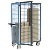 Servante grillagée 4 côtés, verrouillable, plateau bois, 1000 x 600 mm, 500 kg