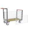 Chariot modulaire grillagé 2 dos. + 2 ridelles plateau bois 1200x800mm, roues rectangle 500kg FIMM