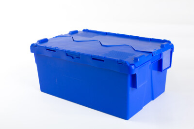 Bac à couvercle integre - Caisse plastique type pharmacie- Caisse avec porte etiquette- Caisse plastique bleu - Antalis